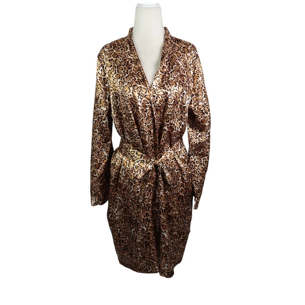 Vintage 90s Morgan Taylor Brown Leopard Print Satin Robe S